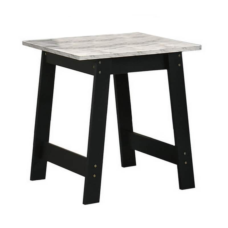 Oz 19 Inch Modern End Table with Faux Marble Finished Tabletop, Black