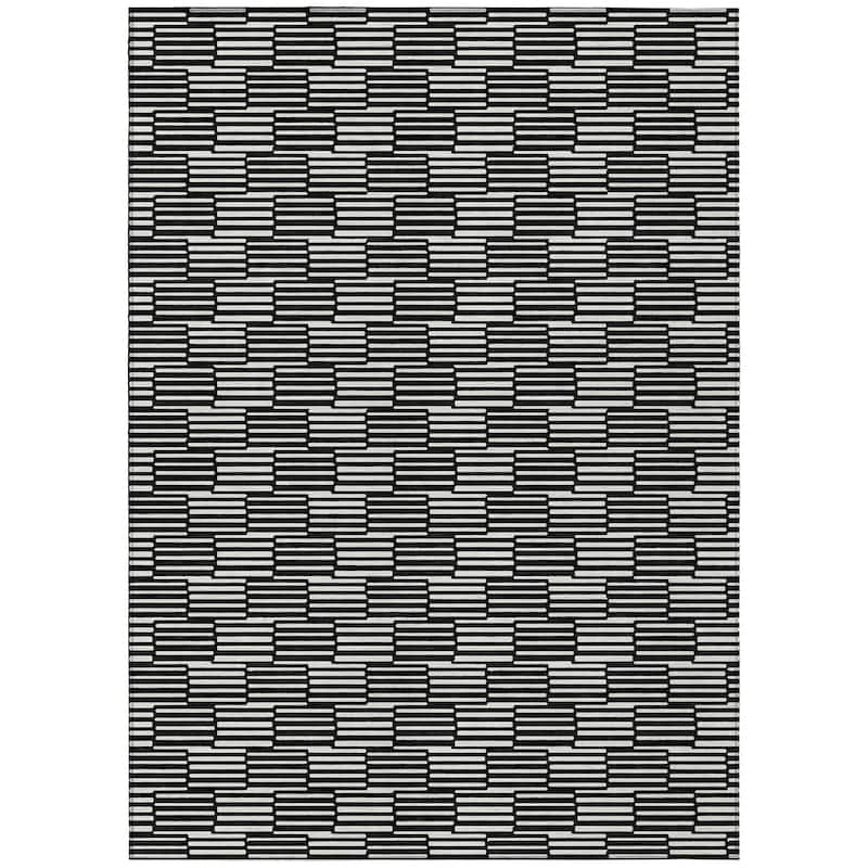 Machine Washable Indoor/ Outdoor Chantille Stripe Blocks Rug