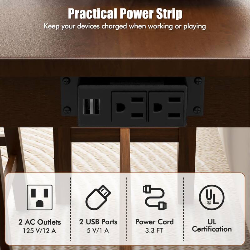 Gymax 4-Piece Bar Table Set w/ Power Outlet Counter-Height Table & 3