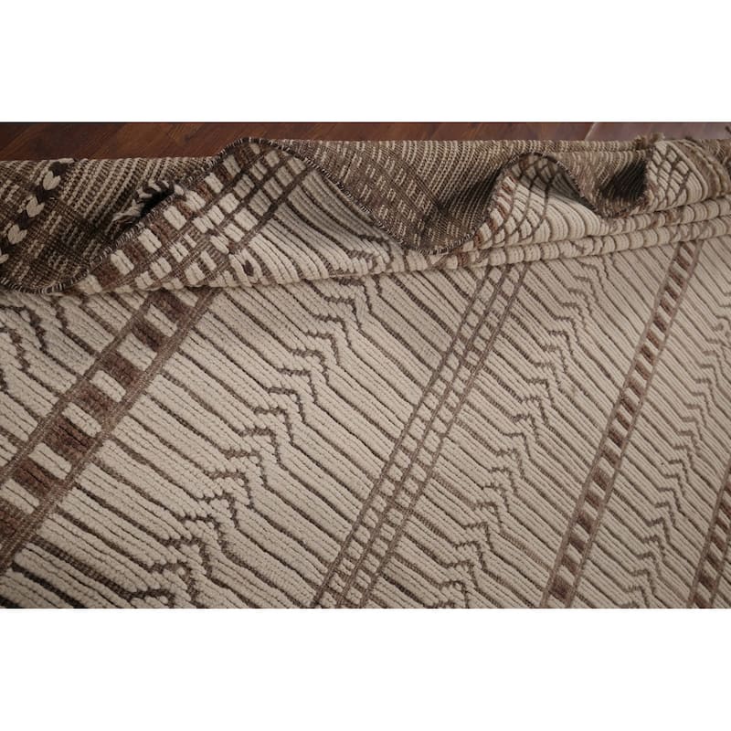 Earth Tone Moroccan Oriental Area Rug Handmade Stripe Wool Carpet - 7'11"x 10'5"