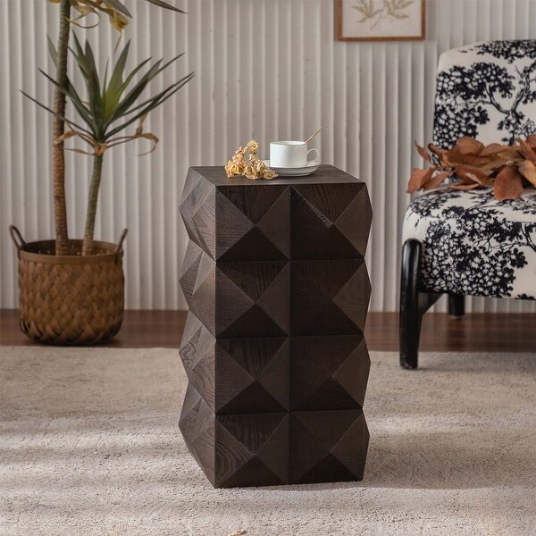 Exquisite Vintage Wooden Side Table with Embossed Patterns for