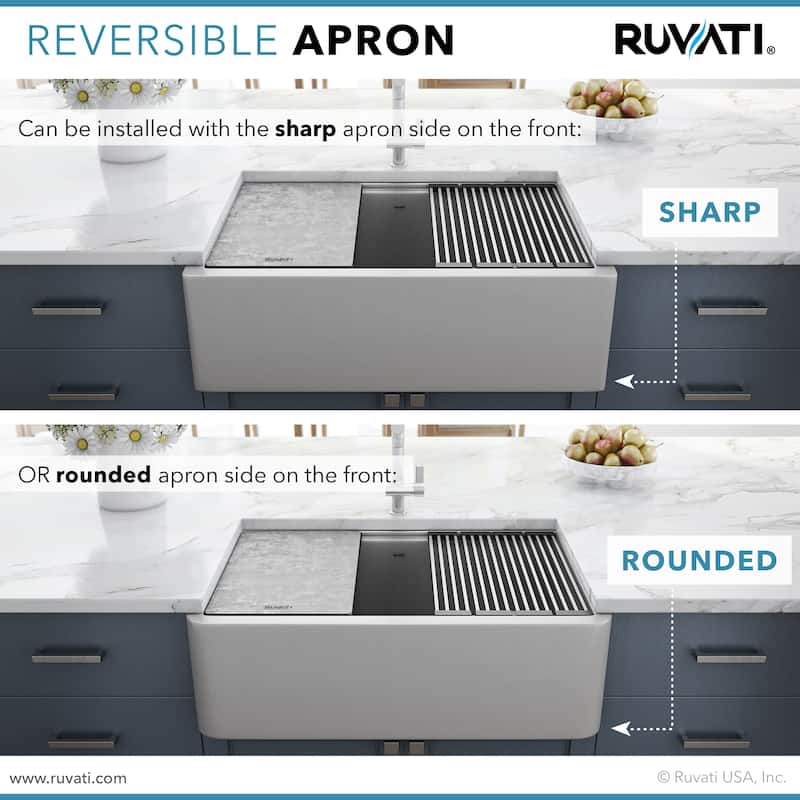 Ruvati 33-inch Matte Gray Granite Farmhouse Workstation Apron-front Composite Kitchen Sink - 33" x 20-1/2? - 33" x 20-1/2″