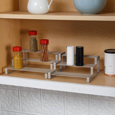 Grey Steel Expandable 3-Tier Spice Rack