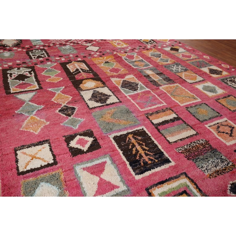 All-Over Geometric Moroccan Large Area Rug Handmade Wool Carpet - 9'9" x 14'7"
