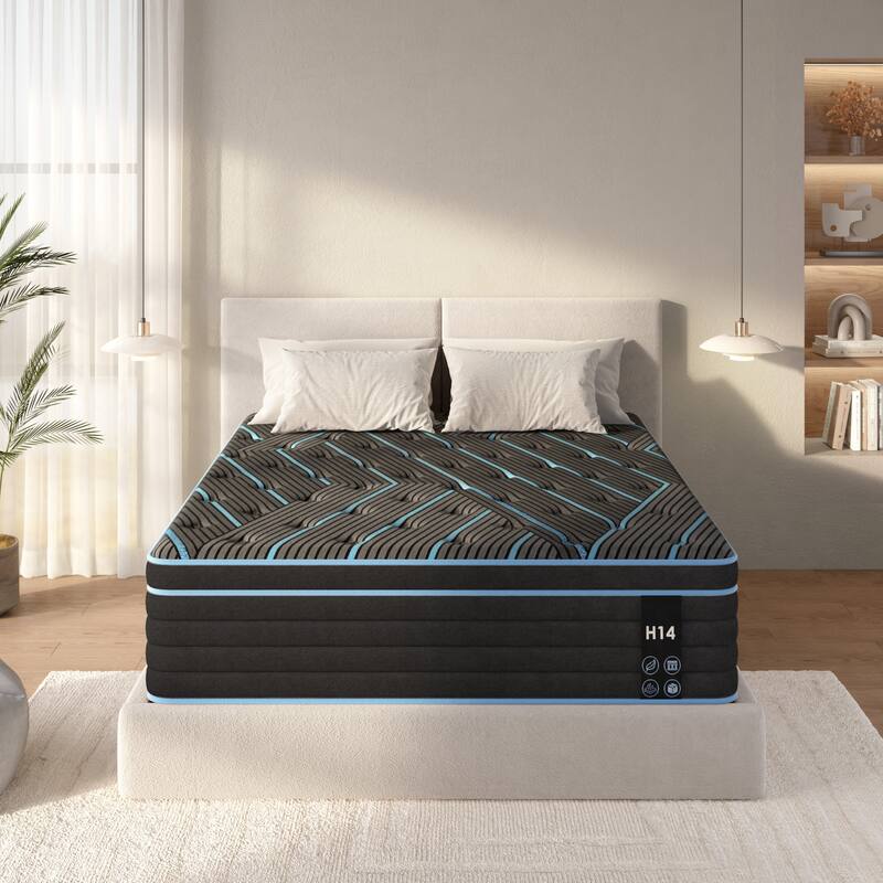 Queen Size Mattress, 10 Inch Hybrid Mattress, Individually Pocketed Innerspring, Medium Firm - Blue
