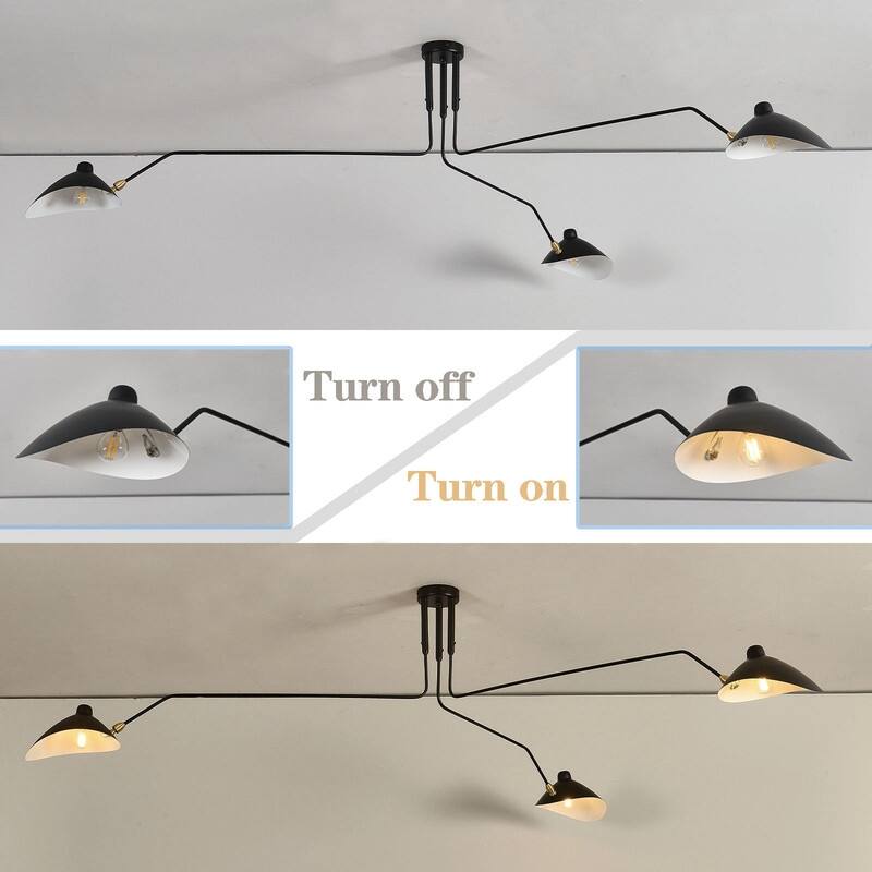Modern Chandelier Mid Century Light Fixtures, Black 3 arm Chandelier - 78.7*39.3in