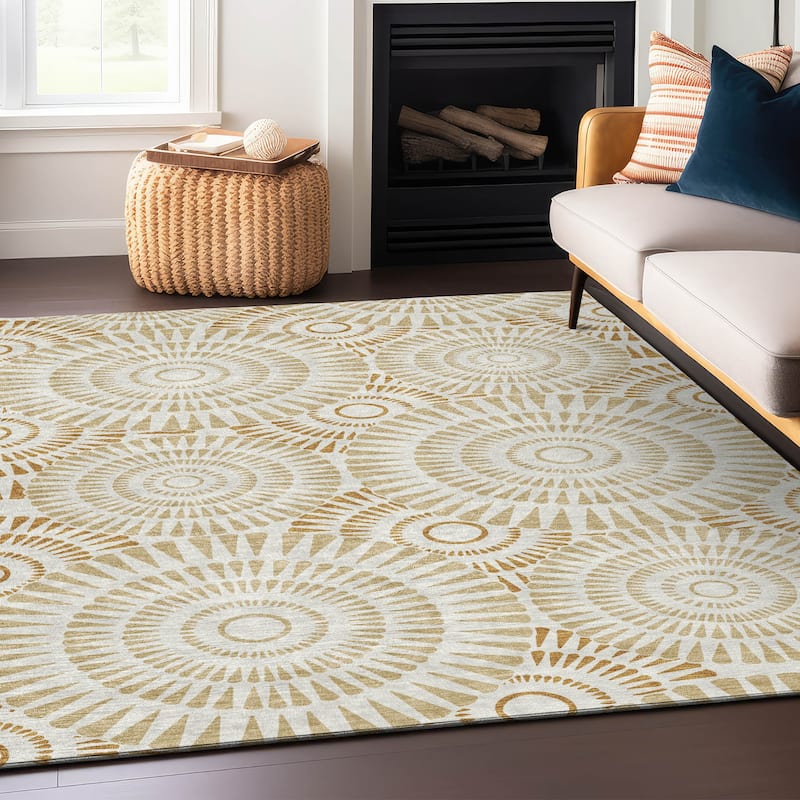 Machine Washable Indoor/ Outdoor Chantille Contemporary Burst Rug