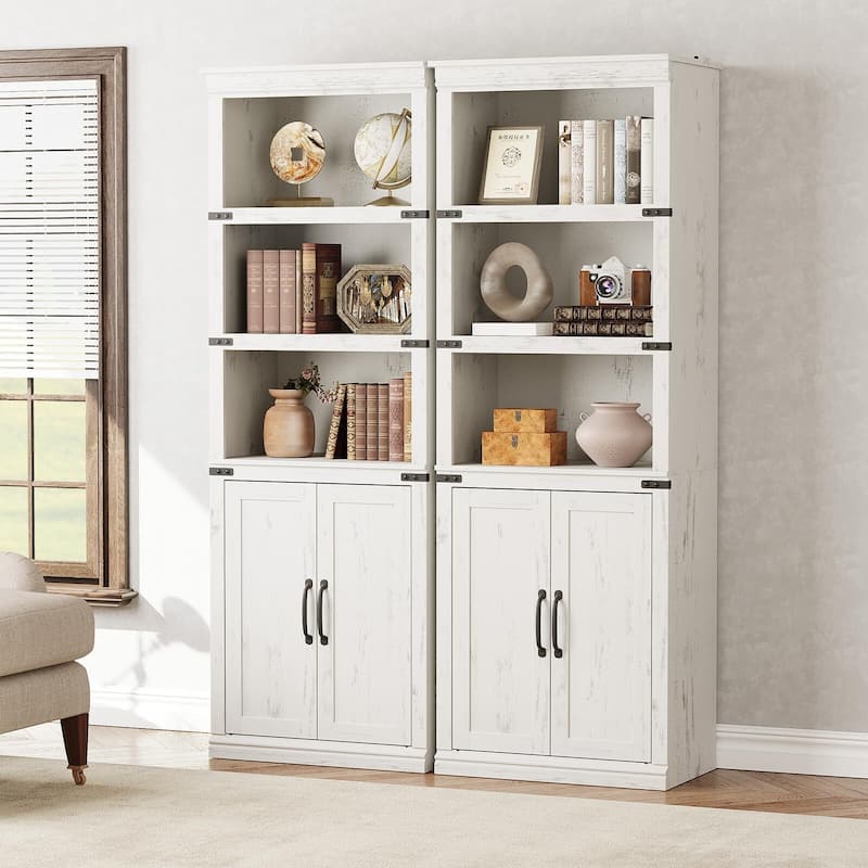 Book Shelf with Door, 5 Tier Wooden Book Case with Storage, 68.7"