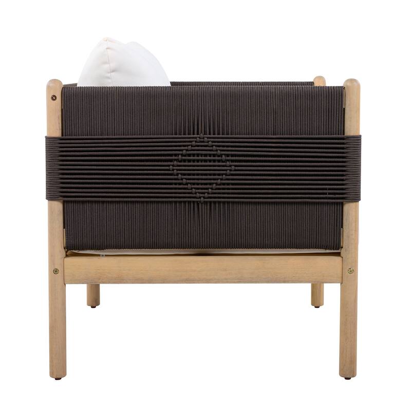 Christopher Knight Home - Outdoor 4-Piece Sofa Set with Acacia Wood Loveseat, Club Chairs & Coffee Table, Handwoven Rope Accents