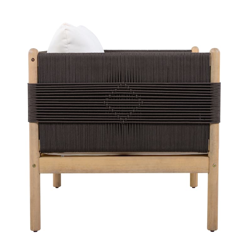 Christopher Knight Home - Xaizai Outdoor 50.35" Acacia Wood 2-Seater Loveseat with Cushions & Square Rope Arms