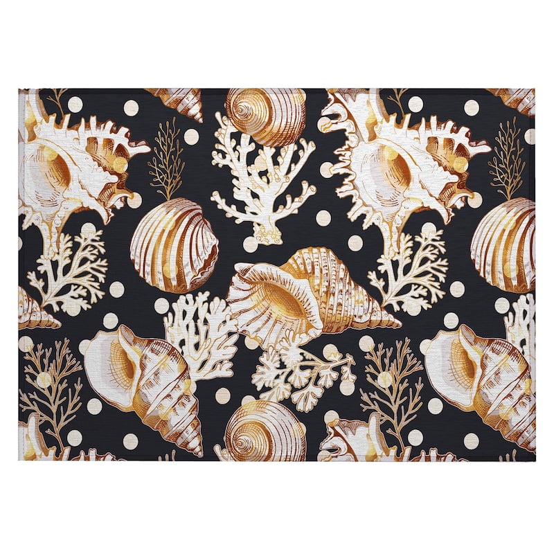 Indoor/ Outdoor Surfside Coral Shells Washable Rug New - Midnight - 1'8" x 2'6"