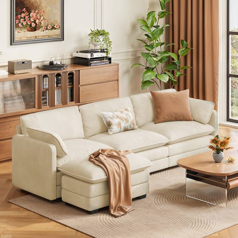 110" Cloud Sectional Couch with L-Shape Chaise, Modern Modular Sofa with Soft Seat - Beige