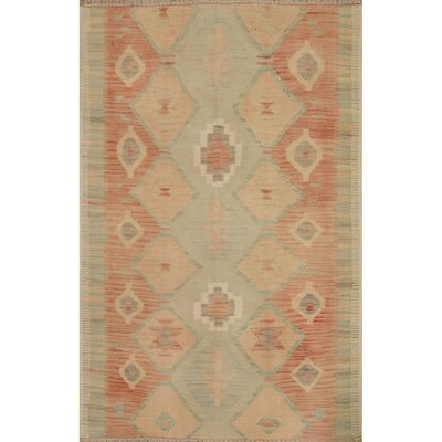 Hand Woven Oriental 100% Wool Carpet Southwestern Tribal Oranges & Rust Kilim Area Rug - 5' 8'' X 3' 11''