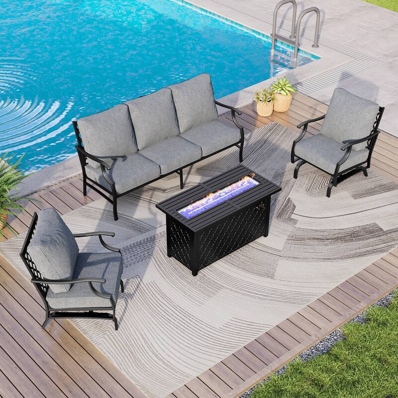 MAISON ARTS Outdoor Sofa Set 4/6-Piece Patio Conversation Set with 45'' Gas Fire Pit Table - Set 3 - Grey