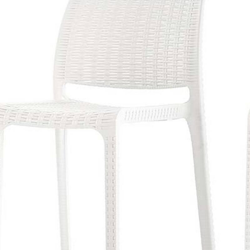 HomeRoots Set of Four 26" White Faux Rattan Heavy Duty Plastic Low Back Outdoor Counter Height Bar Chairs