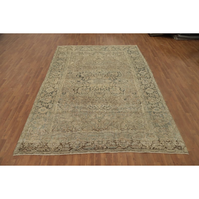 Hand Knotted Oriental 100% Wool Carpet Traditional Floral Beige & Ivories Heriz Area Rug - 11' 2'' X 7' 8''
