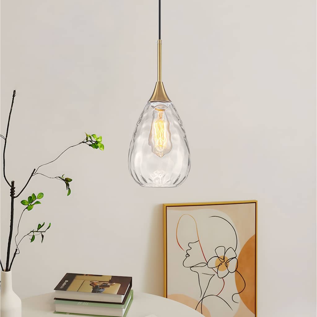 Starsky Modern Hammered Glass Tear-Drop Shade Pendant Light with Adjustable Height