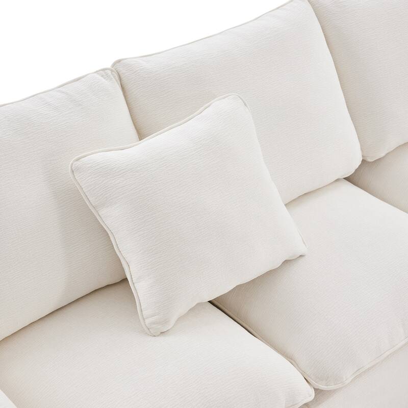 84" Modular Sofa Set with Ottoman & 2 Pillows, Free Combination 4 Seats L-Shape Chenille Sectional Sofa for Livingroom Apartment