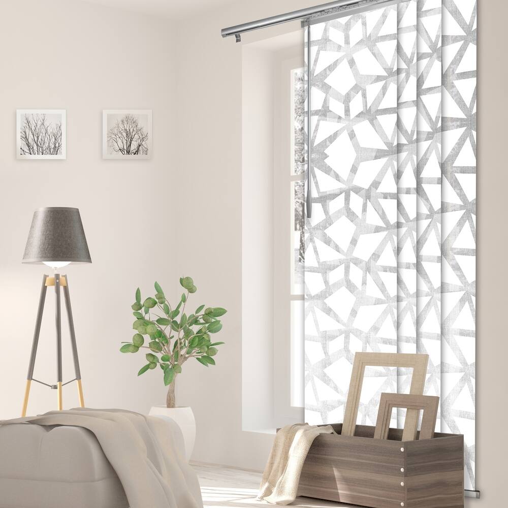 InStyleDesign - Geometric White 4-Panel Single Rail Panel Track Extendable 48"-88"W, Panel width 23.5"