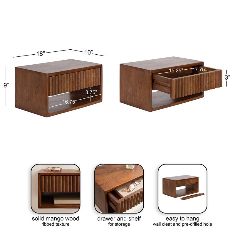 Kate and Laurel Reid Floating Wood Side Table with Open Storage