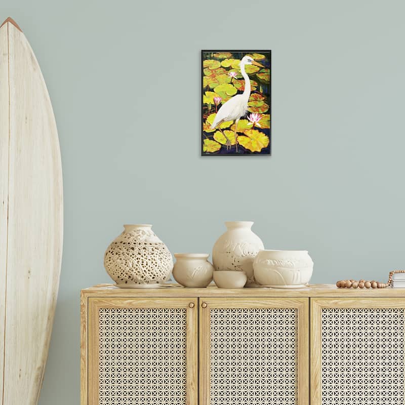 Stupell Stepping Bird on Lily Pads Framed Giclee Art Design By Rosiland Solomon