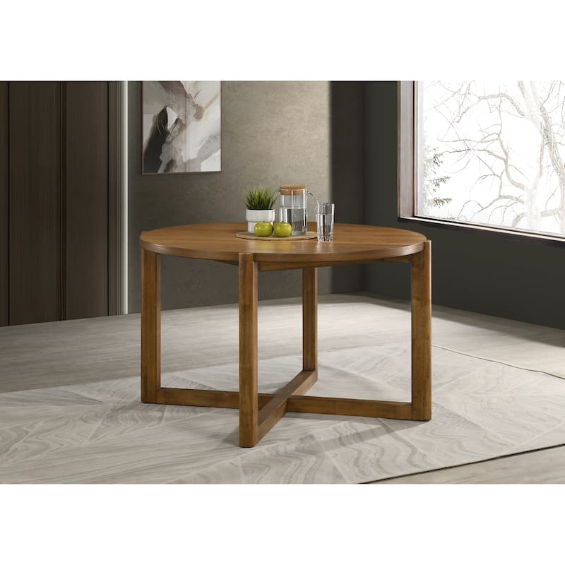 Andrew 47-inch Round Dining Table, Mid-Century Modern Walnut Finish Wood Table with Cross Sled Base, Seats 4