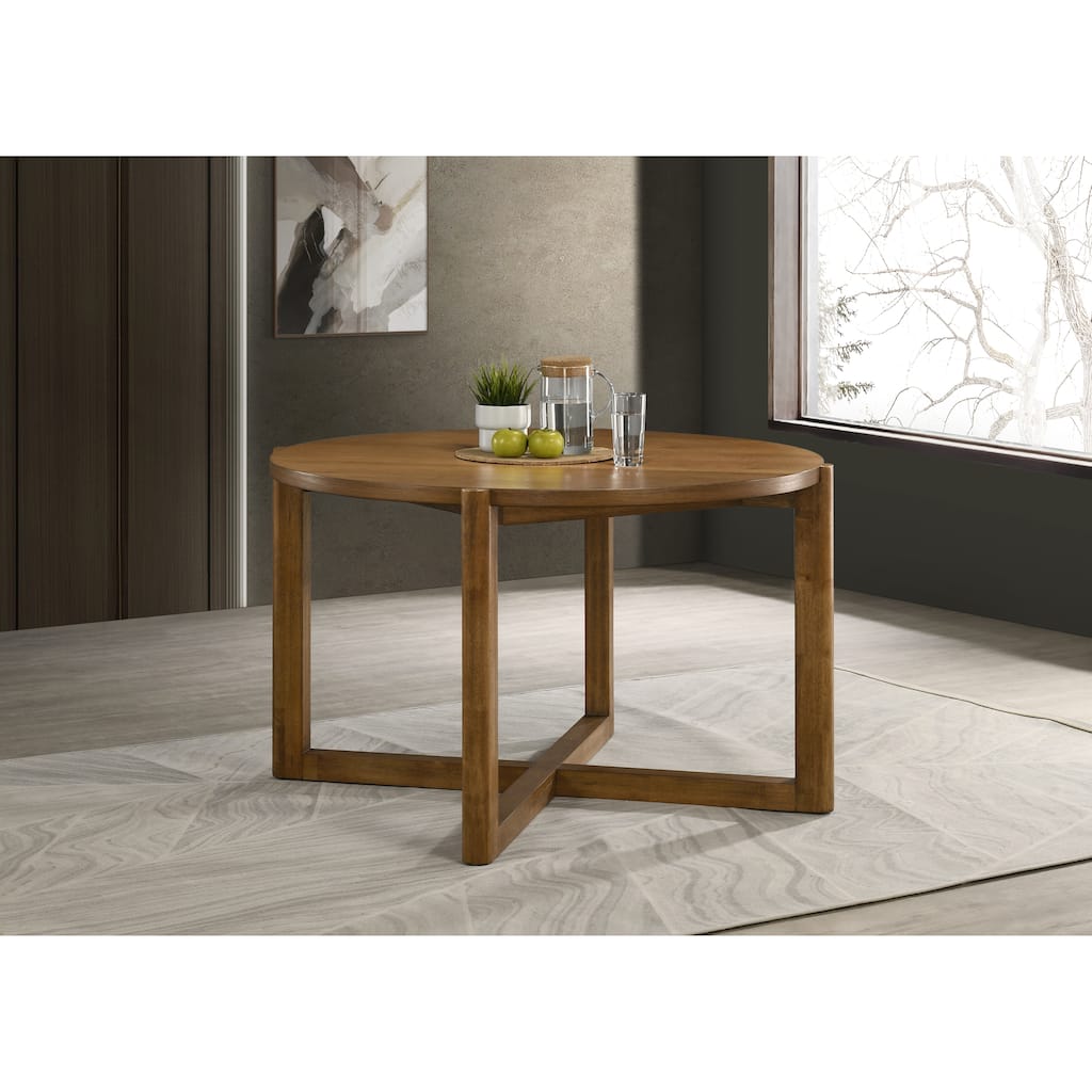 Andrew 47-inch Round Dining Table, Mid-Century Modern Walnut Finish Wood Table with Cross Sled Base, Seats 4