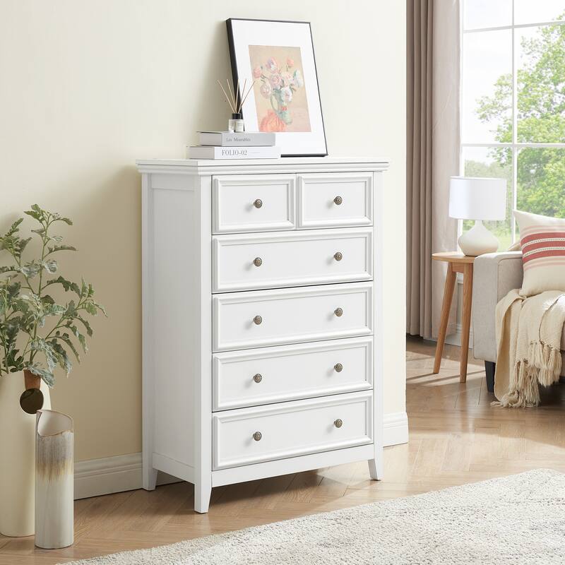 Modern Drawer Dresser Farmhouse Style Dresser Clothes Organizer with 6 Drawers Metal Slides Metal Handles, for Living Room Beige