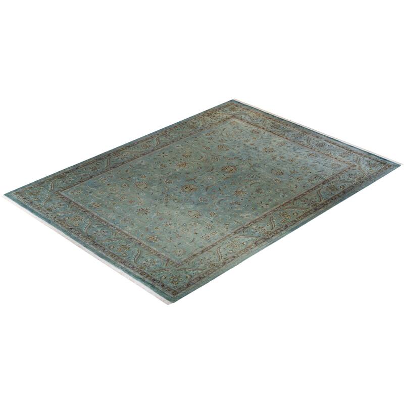 Overton Hand Knotted Wool Vintage Inspired Modern Contemporary Overdyed Blue Area Rug - 9' 2" x 12' 6"