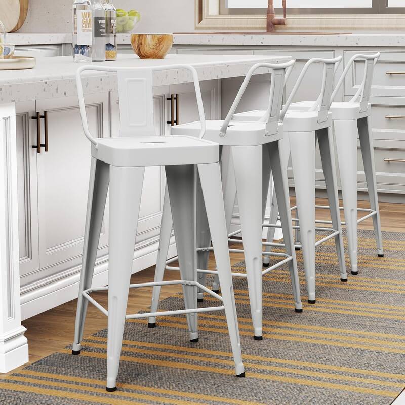 Metal Counter & Bar Stools Set of 4, 26" and 30" Seat Height Barstools with Metal Frame and Low Back for Kitchen lsland