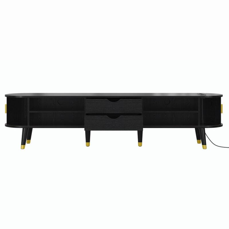 Mid-Century Modern Fluted TV Stand with Charging Station and Ample Storage for TVs Up to 80"