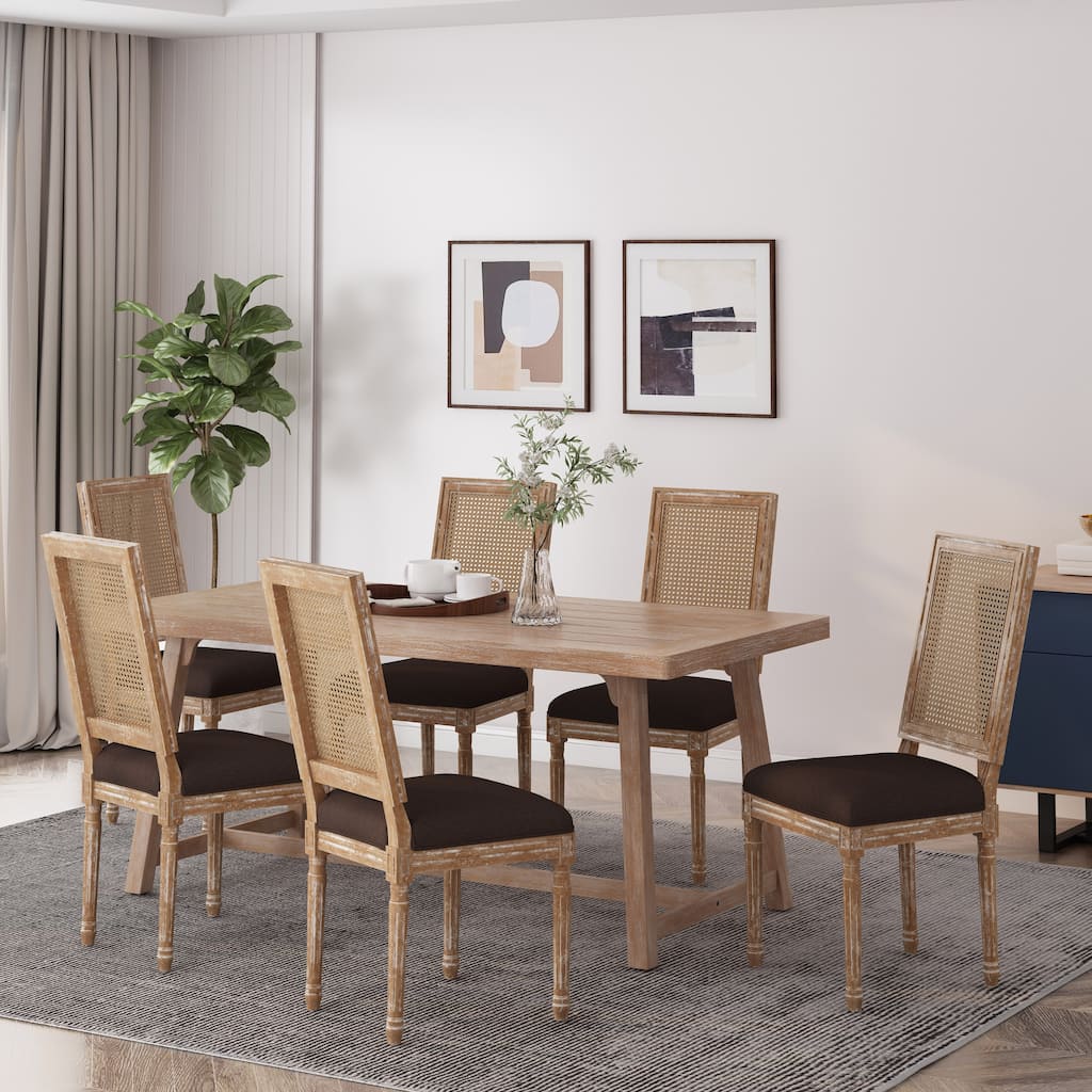 Regina French Country Wood and Cane Upholstered Dining Chair (Set of 6) by Christopher Knight Home