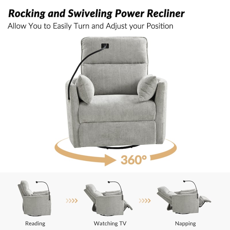 Barry Modern 38" Power Rocking Swivel Nursery Recliner with USB Ports by HULALA HOME