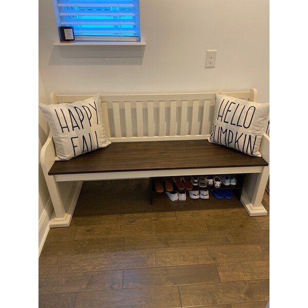 Farmhouse Pew Style Dining Bench Ivory Mission Craftsman Traditional Wood Antique