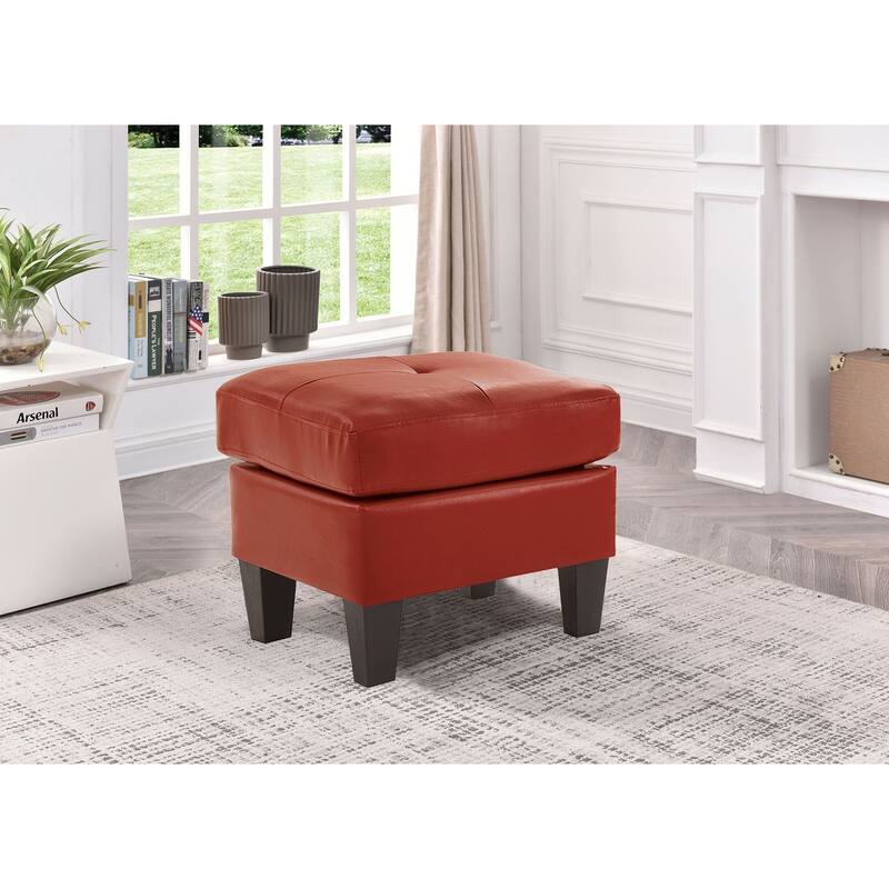 Faux Leather Upholstered Tufted Ottoman - 23" - Red