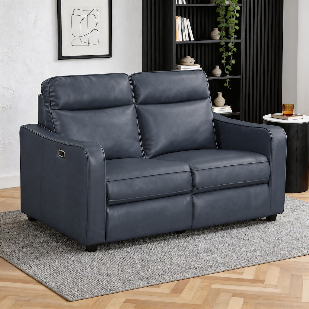 Orlin 59" Faux Leather Curved Arms Power Reclining 2-Seater Loveseat
