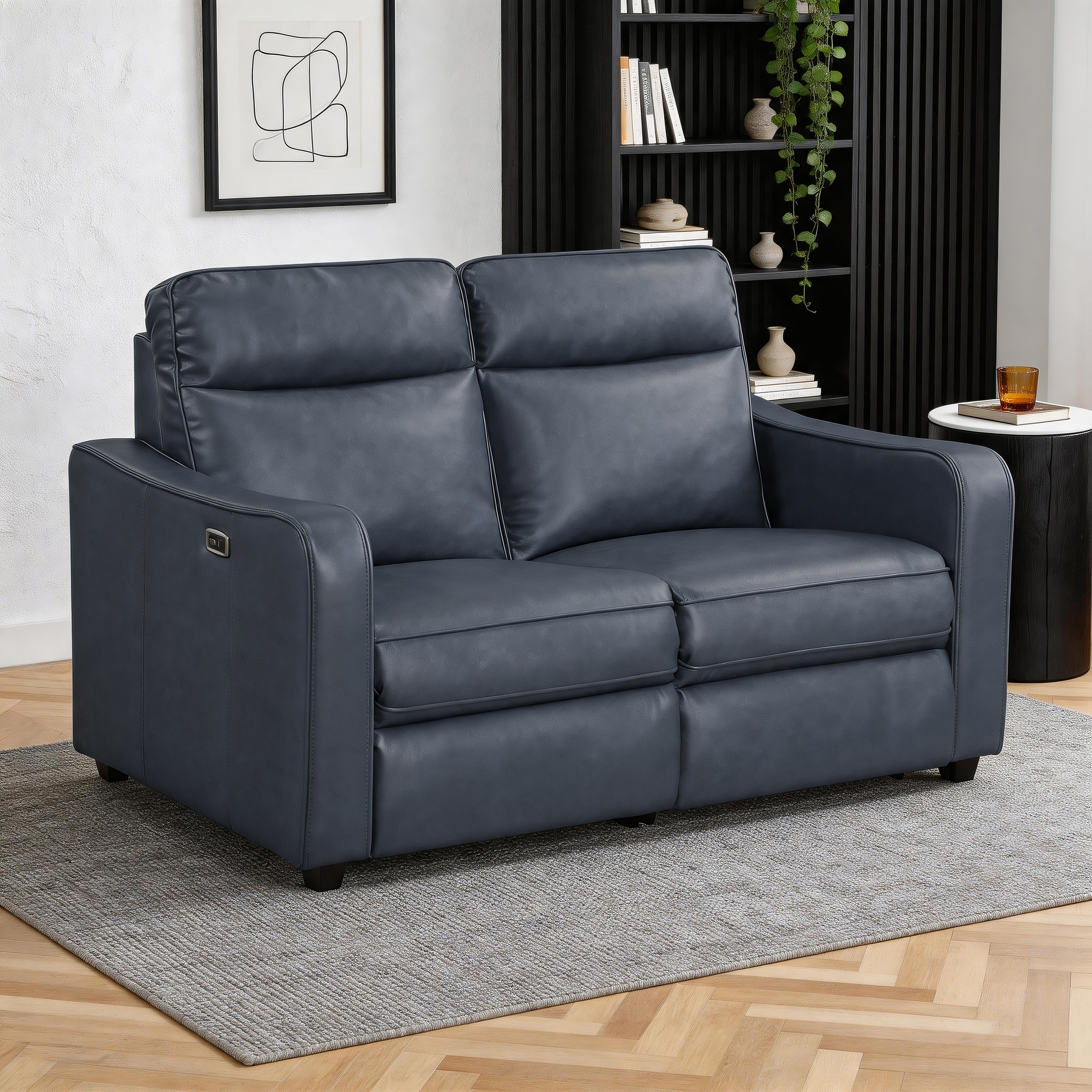Orlin 59" Faux Leather Curved Arms Power Reclining 2-Seater Loveseat