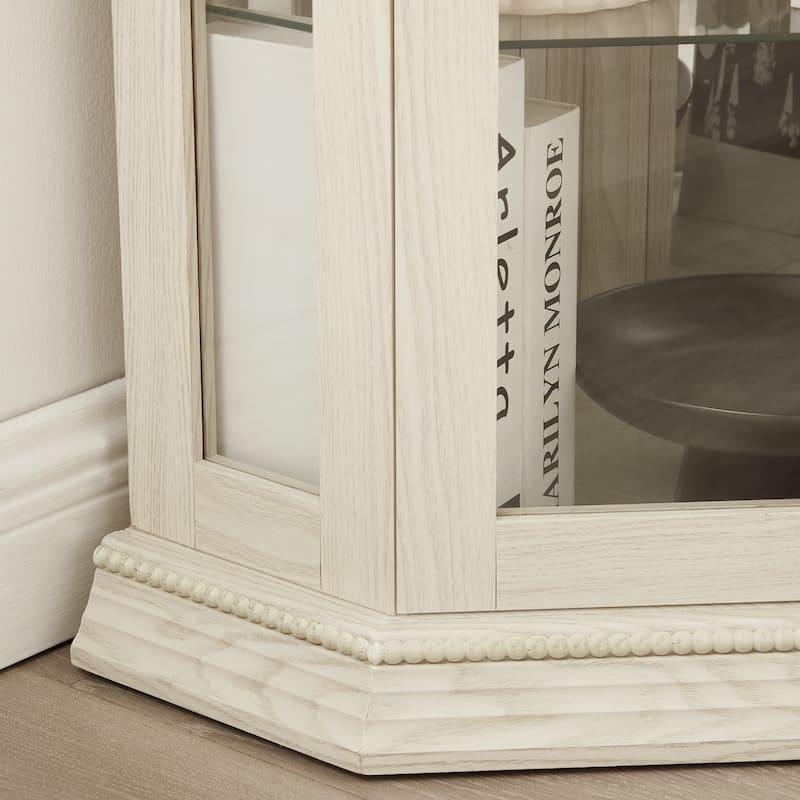 Lighted Corner Curio Display Cabinet, Wooden Curio Cabinet with Mirrored Back Panel, Bar Cabinet with Tempered Glass Doors