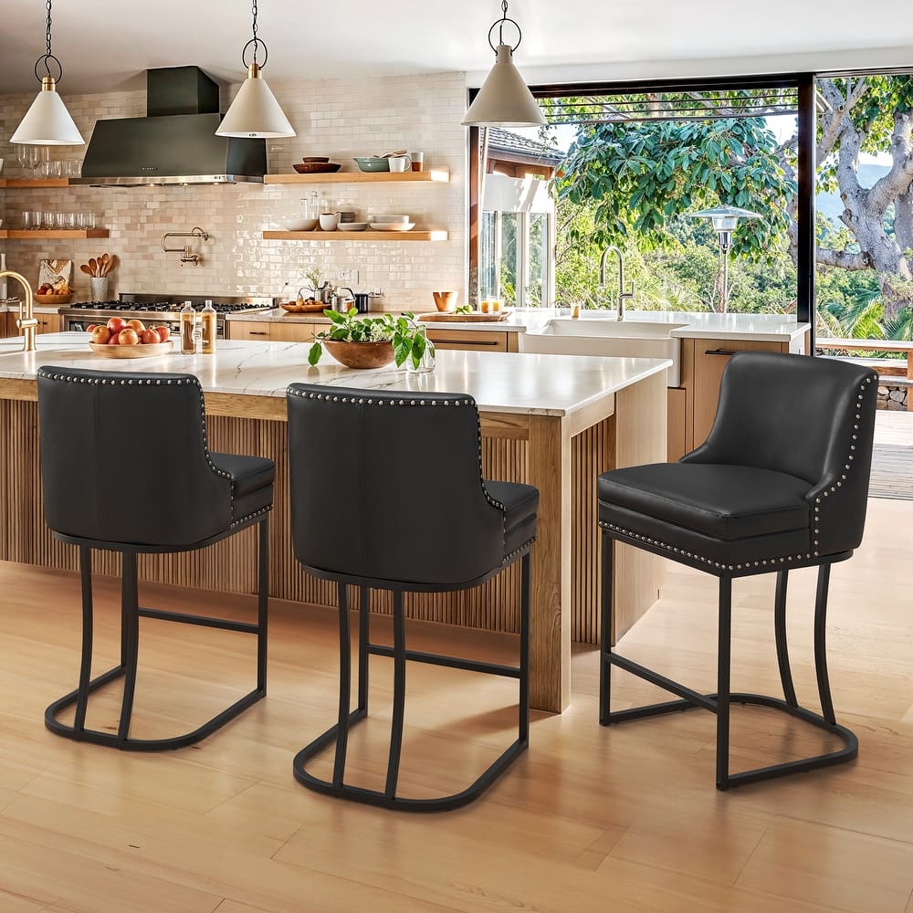 Modern 26" Barstool with Back Metal Frame Stool Counter Height Bar Stools and 6" Thick Cushion for Kitchen Island