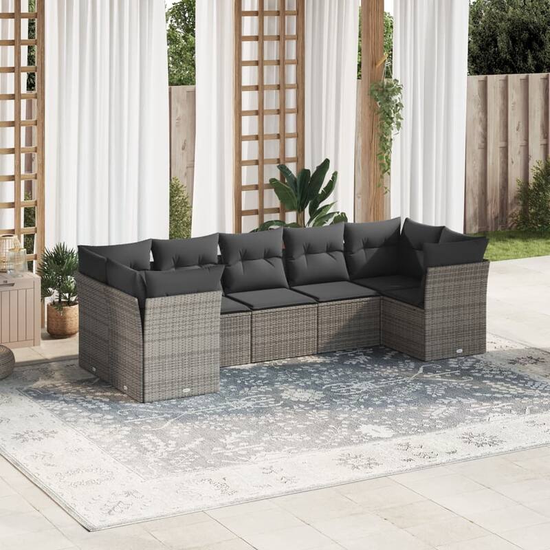 vidaXL Patio Sofa Set with Cushions Outdoor Furniture 7 Piece Poly Rattan - 24.4 x 24.4 x 27.2 - Gray