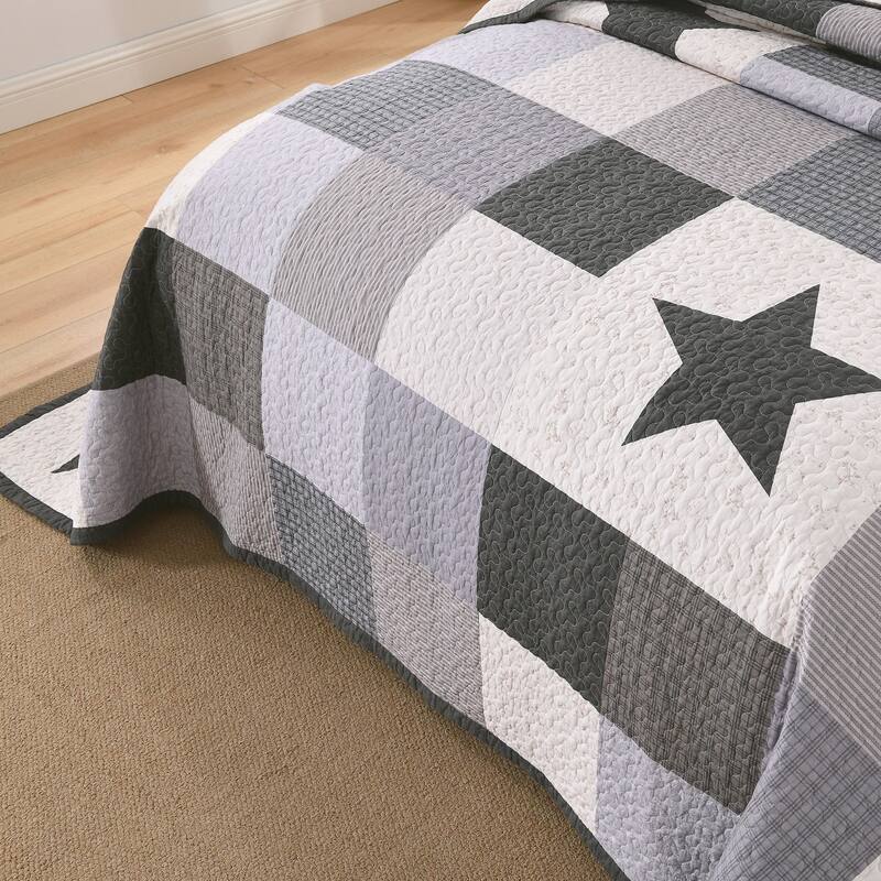 3 Pcs Cotton Modern Star Pattern Checkered Quilt Bedspread Set