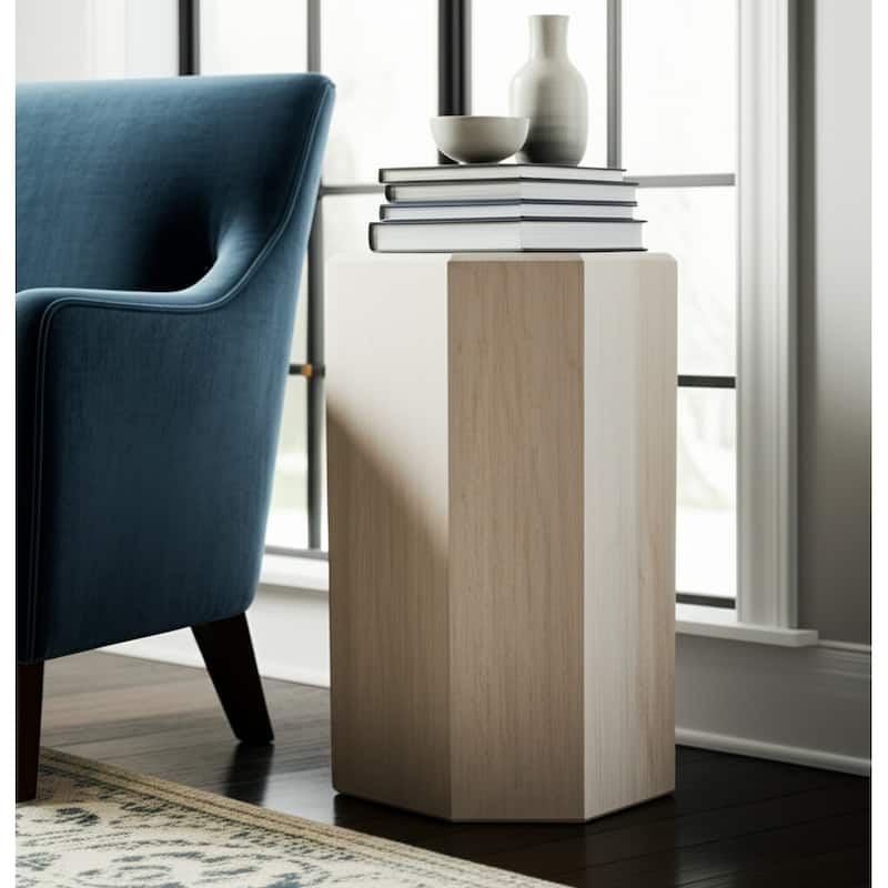 Natural Wood Side Table Elegant Geometric Design Narrow End Accent