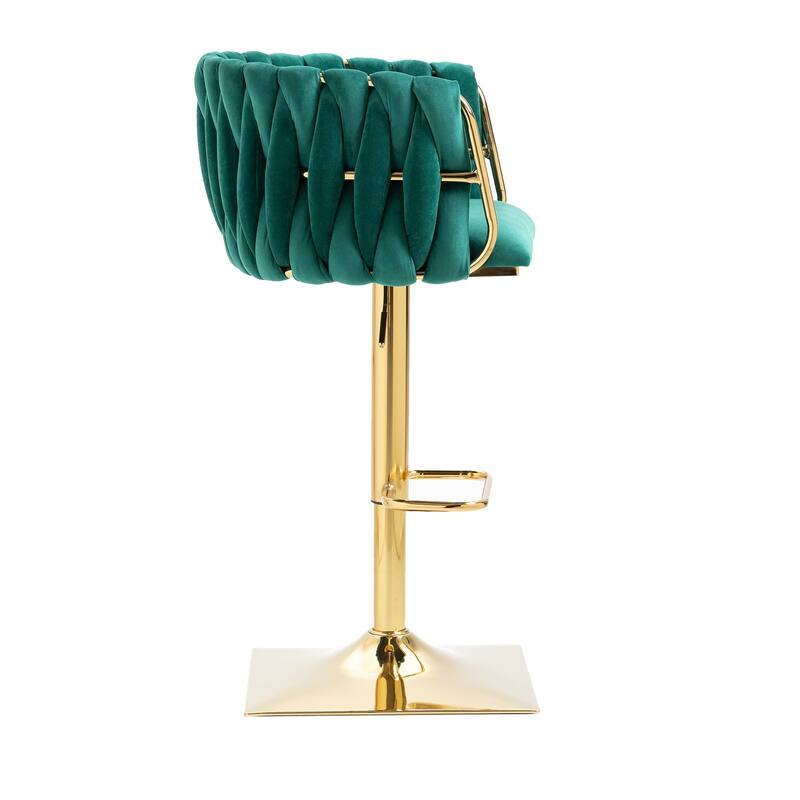 Vintage Velvet Bar Stools with Back and Footrest 2PC/SET,Adjusatble Seat Height from 25.6-32.68 Inch
