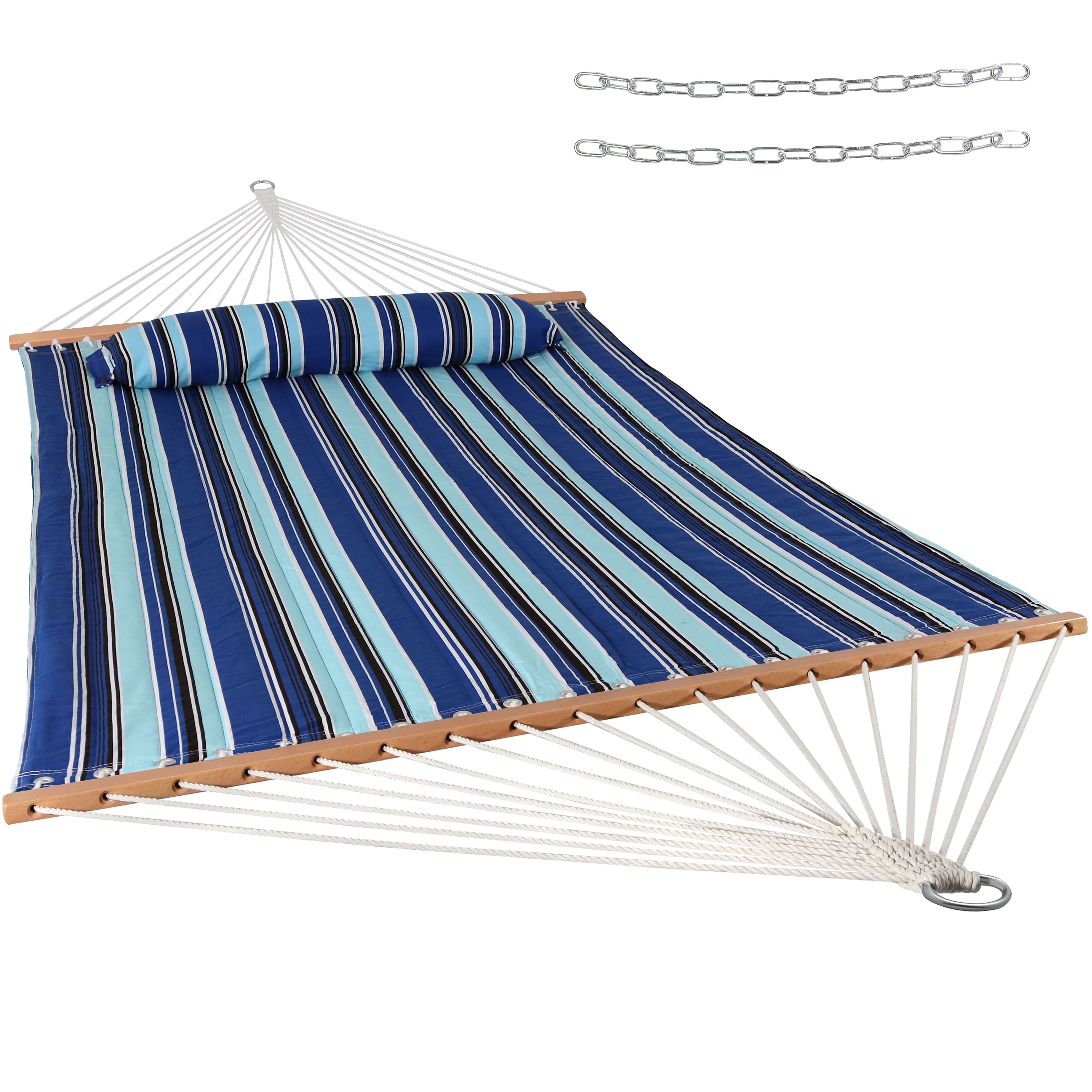 Sunnydaze 2-Person Quilted Fabric Double Hammock with Pillow - Style Options Available