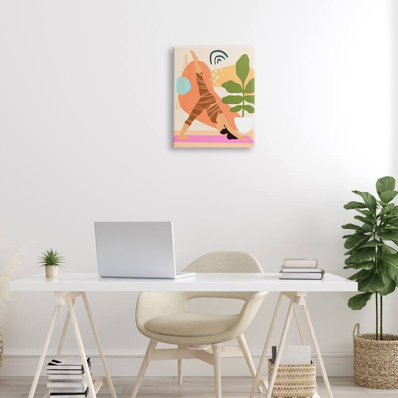 Stupell Bold Abstract Shapes Yoga Fitness Person Houseplant Canvas Wall Art