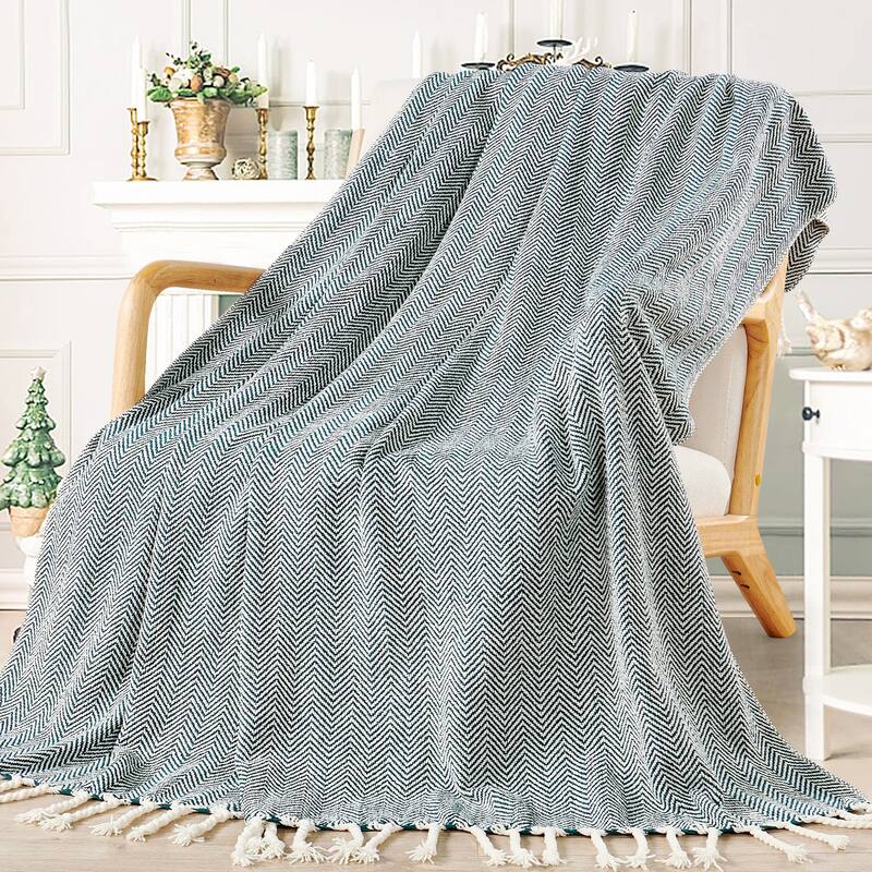 Extra Cozy Chevron Knit Throw Super Soft Knitted Blanket for Couch - 50" x 60" - Teal