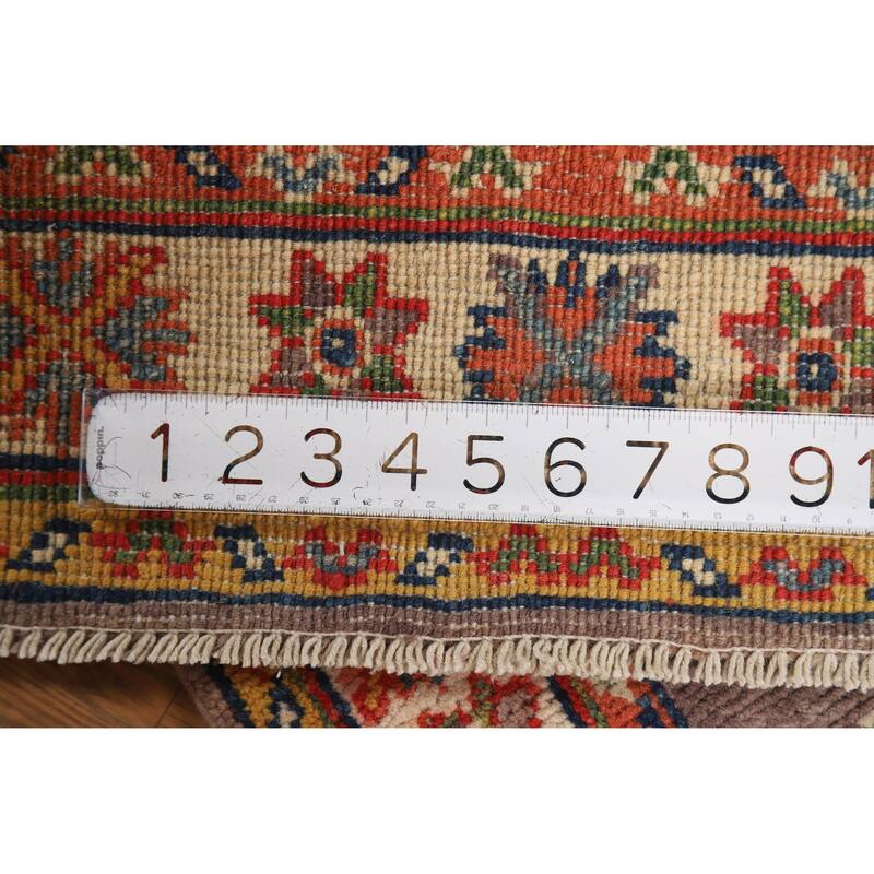 Geometric Kazak Oriental Rug Hand-Knotted Brown Wool Carpet - 2'0"x 3'0"