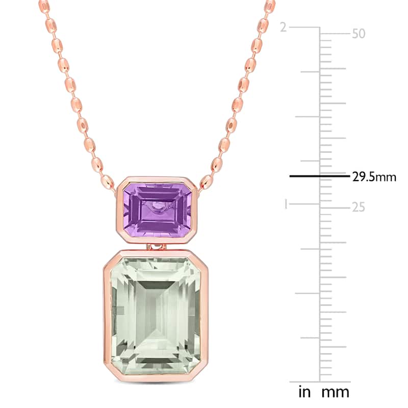Miadora 20 1/8ct TGW Rose de France Green Quartz Fashion Necklace in Rose Sterling Silver