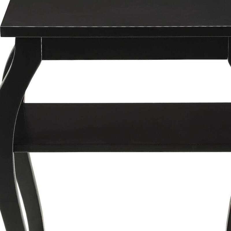 HomeRoots 23" Black Wood Bow Leg End Table With Two Shelves - 20" W x 18" D x 23" H