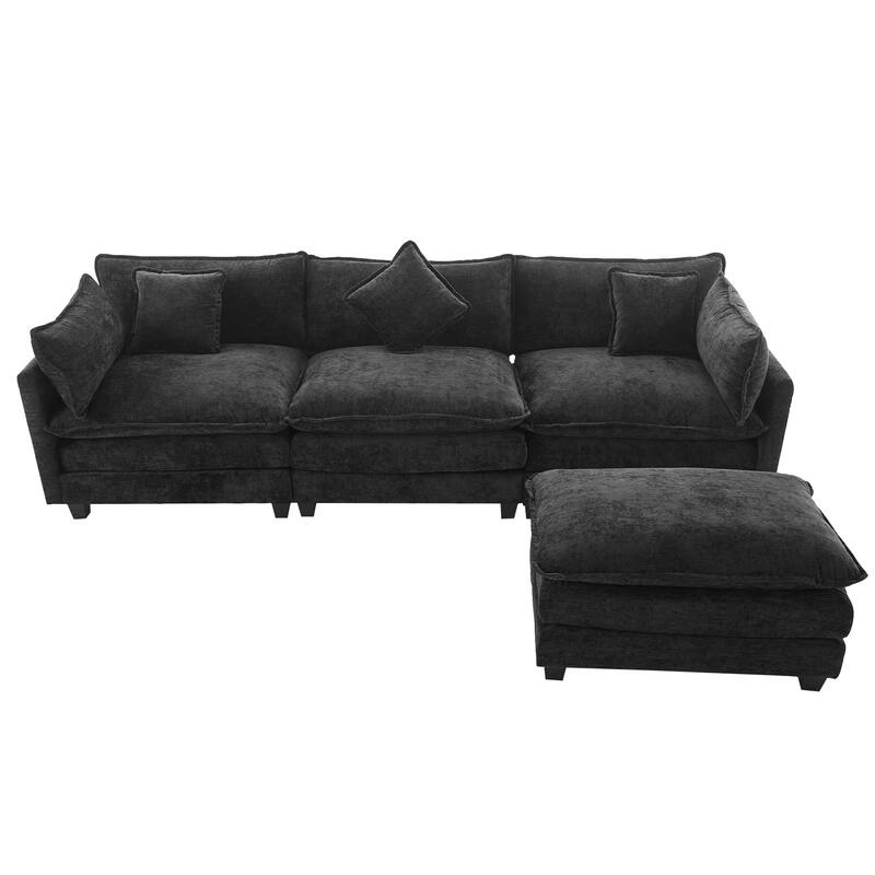 112.2" Modern L-Shaped 4-Seat Sectional Sofa with Removable Ottoman, 5 Plush Pillows, and Sturdy Construction